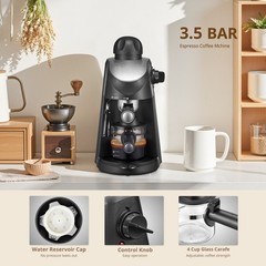 3.5Bar Espresso Maker, Compact Coffee Machine with Milk Frother & Steamer
