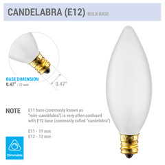 12 Pack Chandelier Torpedo Tip B10 Bulbs 120V 25W Candelabra E12 Frosted 2700K