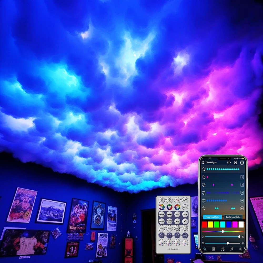 USB 3D Cotton Thundercloud LED Light 17ft, Multicolor – APP & Remote Control