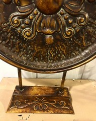 Beautiful Large Ornate Metal Medallion on Stand Ombre Brown Hammered Decor 26.5”
