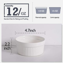 Ramekins 12 Oz Oven Safe, Creme Brulee Set, 6 PACK Porcelain Souffle Dish for Ba