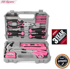 Hi-Spec Pink Household Tool Kit Set with Toolbox Case for DIY Home Repair