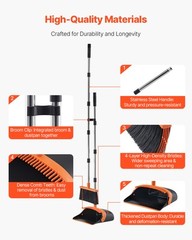 Broom and Dustpan Set with Self-Cleaning Teeth for Home Office Restaurant