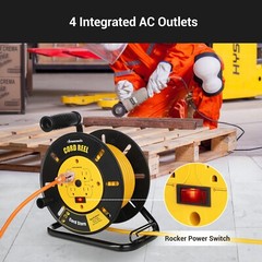 DEWENWILS Electrical Cord Extension Storage Reel with 4 Outlets Integrated Cord