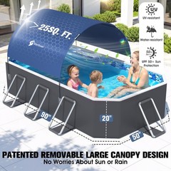 Durable Non Inflatable 90x50x20 Foldable Pool With Canopy For Adults And Kids