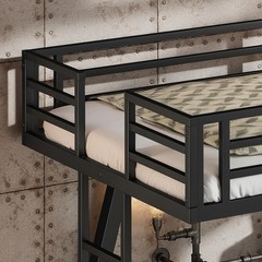 Twin XL Over Twin XL Bunk Bed, Heavy Duty Metal Bunk Bed for Adults Black Bed