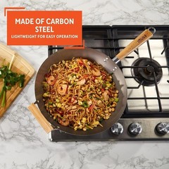 14in Lightweight Carbon Steel Wok with Natural Non-Stick Finish & Wood Handles