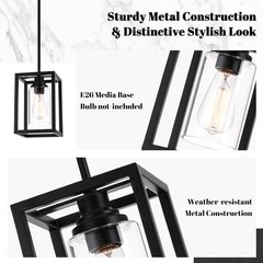 Matte Black Metal Farmhouse 6.7 x 9.8in Hanging Pendant Light Fixture (Set of 2)