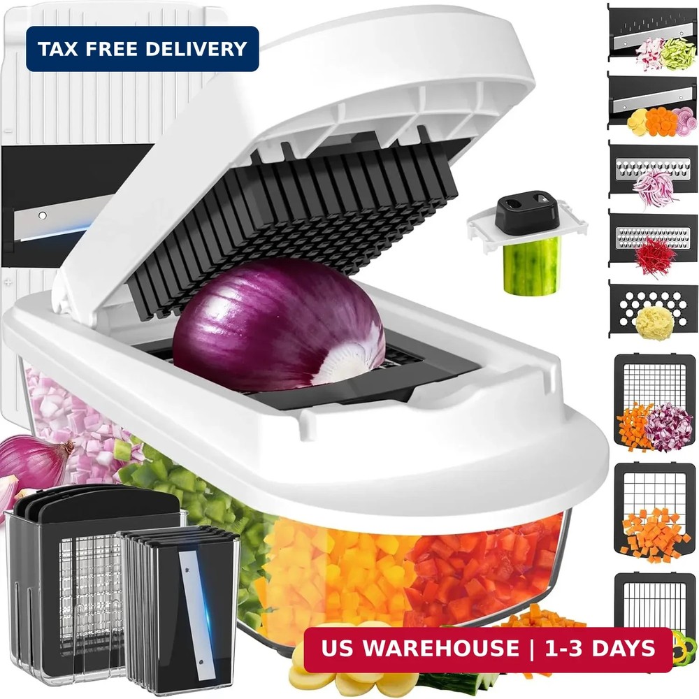 8 Blade All-in-1 Vegetable Chopper Mandoline Slicer with Container, Food Chopper