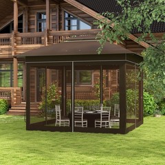 12′ x 12′ Backyard Party Cabana Gazebo w/ 3-Level Adjustable Height, Dark Brown