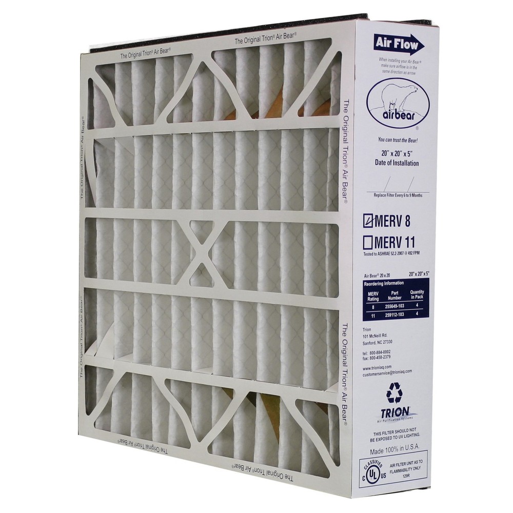 Trion Air Bear 255649-103 – Pleated Furnace Air Filter 20″x20″X5″ MERV 8