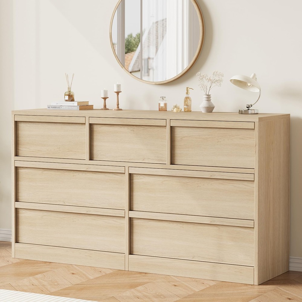 54″w 7 Drawers Dresser for Bedroom,Wide Wood Chest of Drawers Organizer 4 Colors