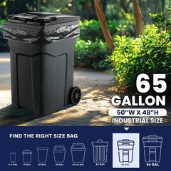 Plasticplace 65 Gallon Black Heavy Duty Trash Bags, 50 Count