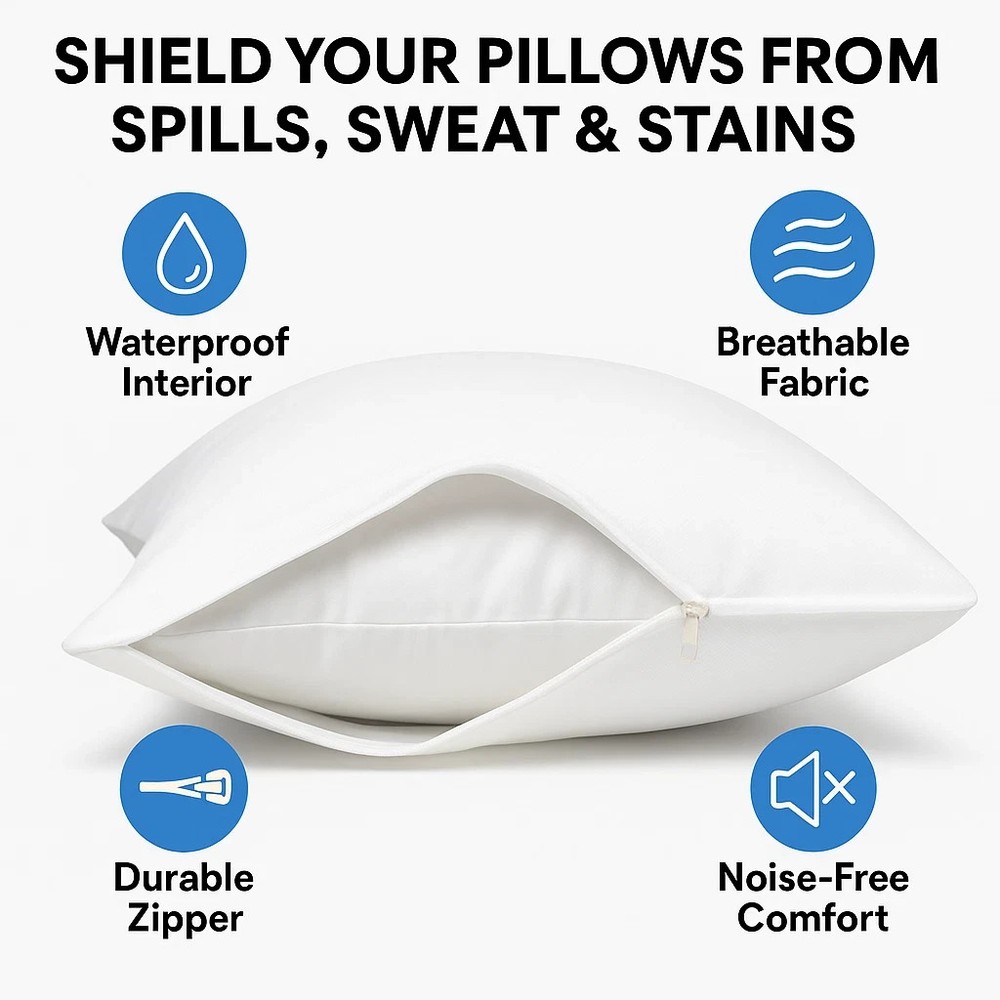 4 Pack of Pillow Protectors With Zipper Queen Size Effective Dust Protector