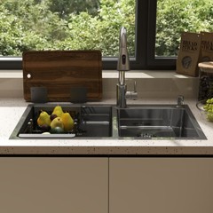Silver Kitchen Sink Stainless Steel Double Bowl Drop In Top Mount Workstation