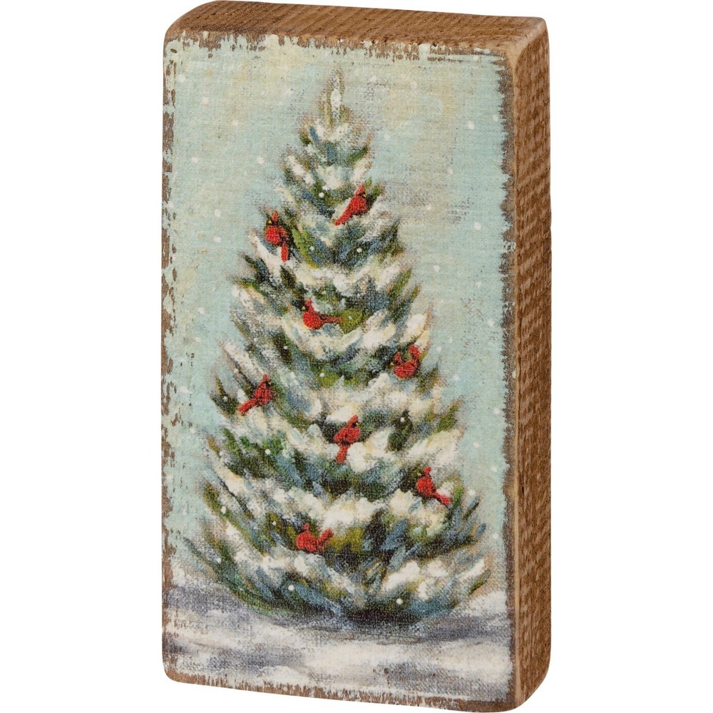 Cardinal Tree Christmas Primitives by Kathy Wood Block Sign 2.25 in x 4.25 in