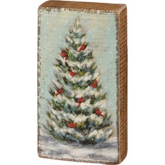 Cardinal Tree Christmas Primitives by Kathy Wood Block Sign 2.25 in x 4.25 in
