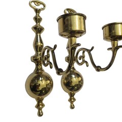 Vintage Solid Brass Wall Sconce Candle Holders Pair Polished Gold Spindle 12.5in