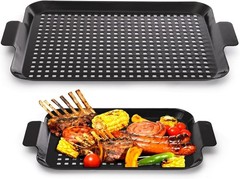 Ultimate BBQ Experience: 2-Pack Nonstick Grill Pans with Raised Handles & Design