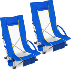 Low Beach Chairs for Adults 2 Pack, Lightweight Folding Sand Chairs with Breatha