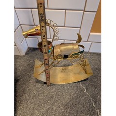 Vintage Metal Rocking Horse Figurine Decor Gold Tone Jeweled Accent