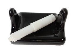Black Ceramic TP Holder Toilet Paper Porcelain Mid Century Modern Vintage Retro