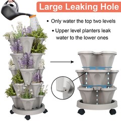 Vertical Planter 3-7 Tier Stackable Planters w/ Wheels & Tools Garden Tower Pot