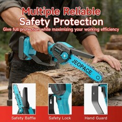 Blue 6Inch Mini Electric Chainsaw 21V Cordless Handheld Saw with 2 Batteries