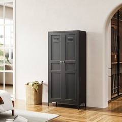 White Metal Pantry Cabinet with 4 Adjustable Shelves, Tall Freestanding Storage