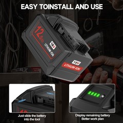 For Milwaukee for M18 18V 12.0Ah Extended Lithium 48-11-1880 Battery & Charger
