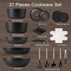 21 Pcs Non-Stick Ceramic Cookware Set, Detachable Handle, Oven Safe, Induction R