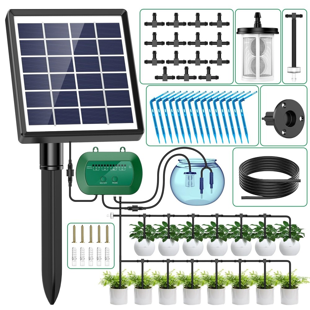 50FT Solar Automatic Drip Irrigation System Kit Plant Watering Timer Garden