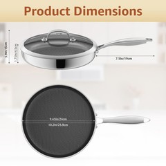 10 In Hybrid Nonstick Stainless Steel Sauté Pan with Lid,Deep Frying Pan,Skillet