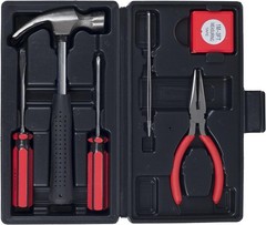 6-Piece Household Hand Tool Set Small Home Repair Kit Hammer Pliers Case Red