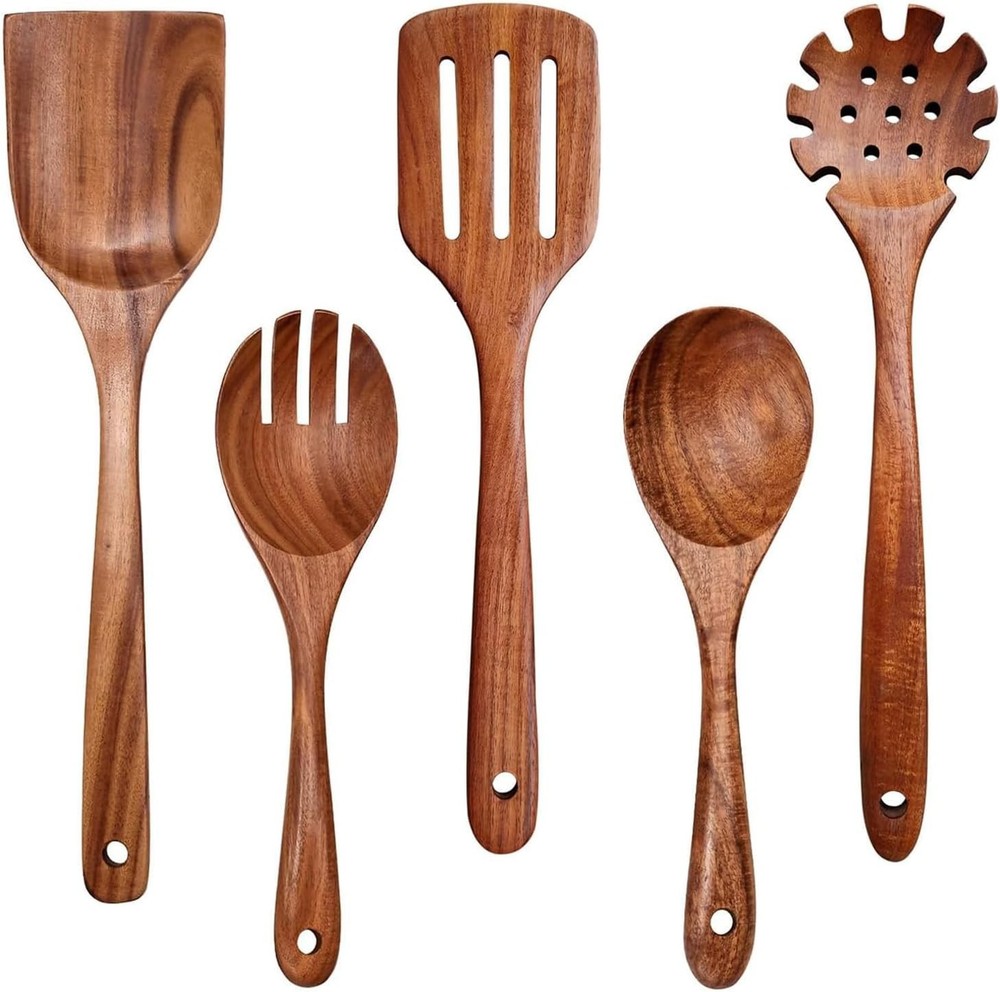 Wooden Spoons for Cooking Non-Stick Kitchen Pan Toolset 5 PCS Set,Natural Kitche