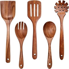 Wooden Spoons for Cooking Non-Stick Kitchen Pan Toolset 5 PCS Set,Natural Kitche