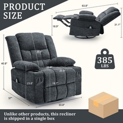 Korser Chenille 360° Swivel Rocker Recliner for Adults with Massage & Heating