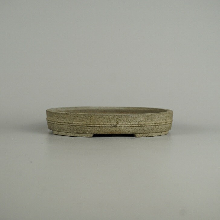 Shohin Bonsai Pot Shibakatsu Unglazed Grey Oval 15.3cm 6.02in Vintage Tokoname