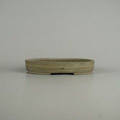 Shohin Bonsai Pot Shibakatsu Unglazed Grey Oval 15.3cm 6.02in Vintage Tokoname