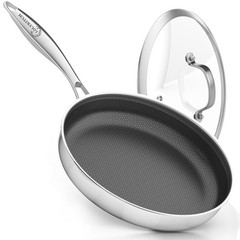 10 In Hybrid Nonstick Stainless Steel Sauté Pan with Lid,Deep Frying Pan,Skillet