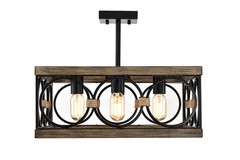 4-Light Square Kitchen Island Light Farmhouse Wood Black Metal Ceiling Fixture