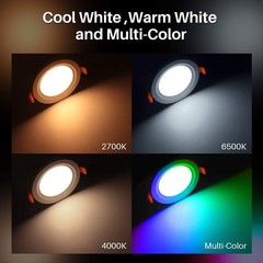 Peteme LED Recessed Lighting 4 Inch Smart Ultra-Thin – 4 Pack RGBCW Dimmable