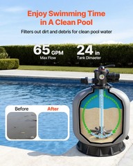 VEVOR Sand Filter 24 in Above Inground Swimming Pool Sand Filter 7-Way Valve