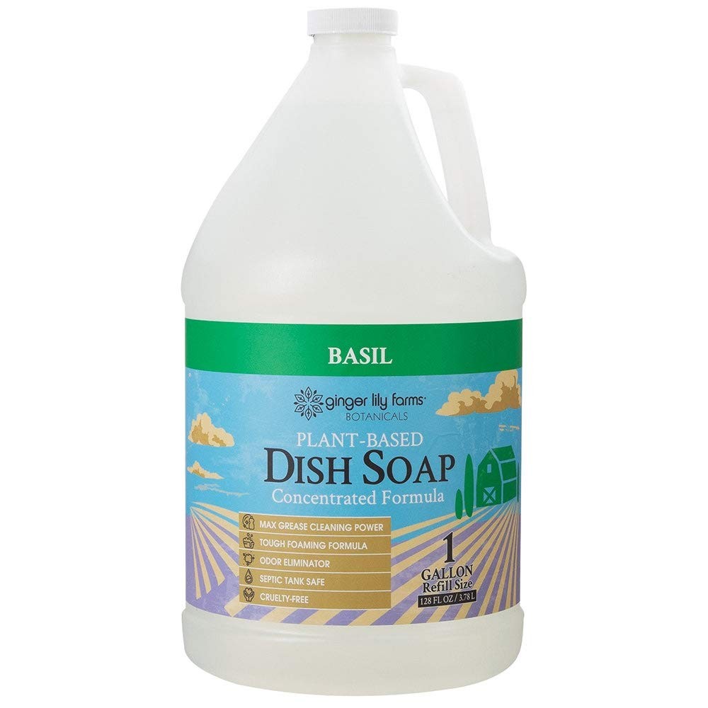 PlantBased Liquid Dish Soap Refill, Concentrated, Max Grease Power, Basil Scent