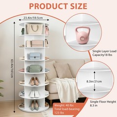 Rotating Shoe Rack Tower 7 Tier Organizer, Revolving 360 White Shoe Rack Storage