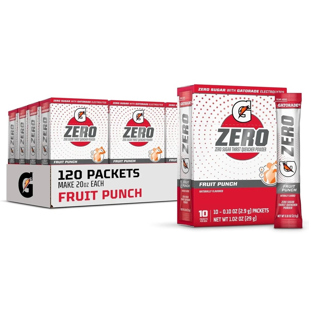 Gatorade G Zero Powder, Fruit Punch, 0.10oz Packets (120 Pack), Sugar Free