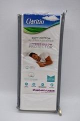 NEW Claritin Zippered Pillow Protector Cotton 20×28″ S/Q Allergen Barrier