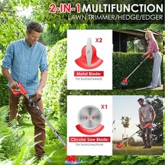 Electric Cordless Grass String Trimmer Lawn Edger Weed Wacker Cutter + 2 Battery