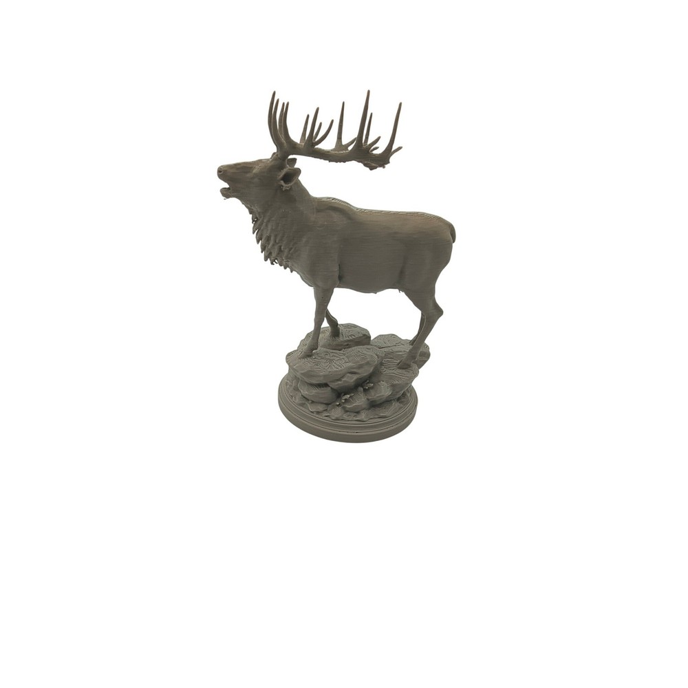 Bugling Elk Figurine 3D Printed Wildlife Statue Tan Rustic Cabin Decor 4 Inch