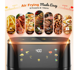 Suodoka Air Fryer 10 Qt Max 450F for Cooking, 6 Presets Fry Touch Panel Easy